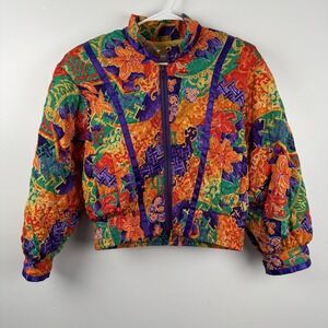 Vintage Howard Wolf Jacket Womens Small Multicolor Floral Quilted Bomber 80s USA